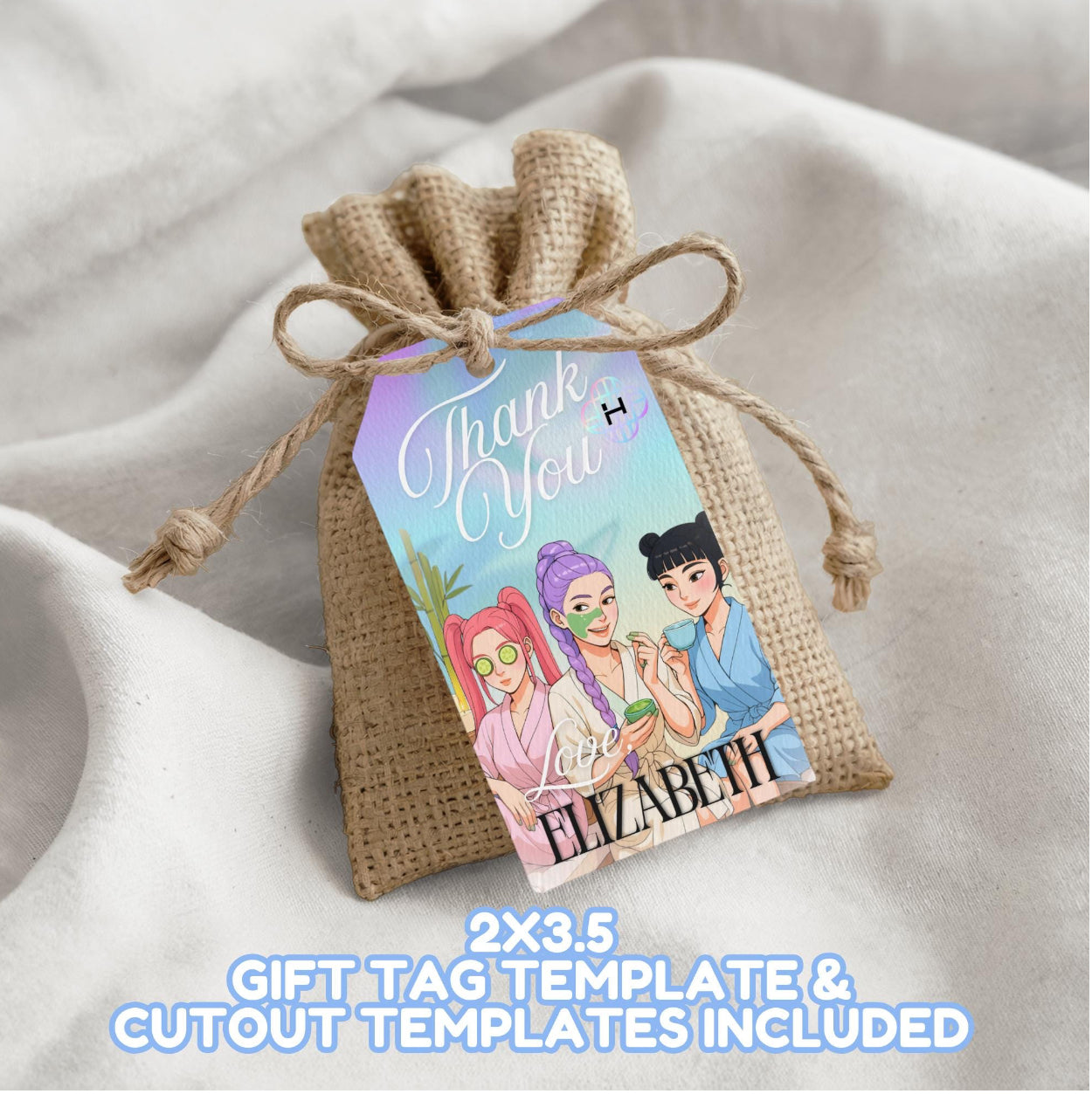 Huntrix | Spa Birthday Party Invitation + Gift Tag Bundle | Editable Canva Digital Template | Watercolor Texture