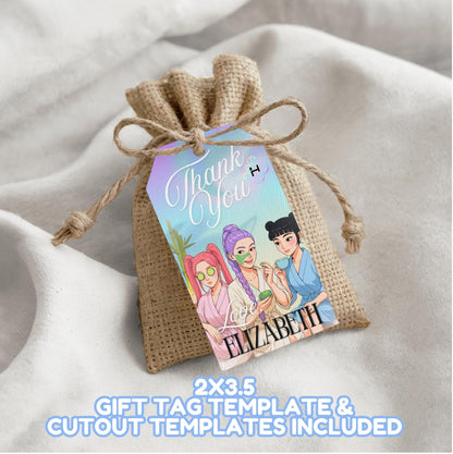 Huntrix | Spa Birthday Party Invitation + Gift Tag Bundle | Editable Canva Digital Template | Watercolor Texture