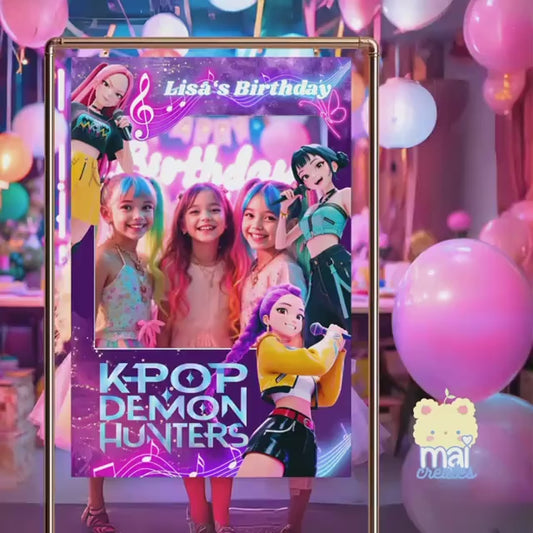 KPDH | Demon Hunters Birthday Selfie Frame | Editable Canva Template Instant Download | Huntrix Party Decor Sign Printables | Rumi Zoey Mira